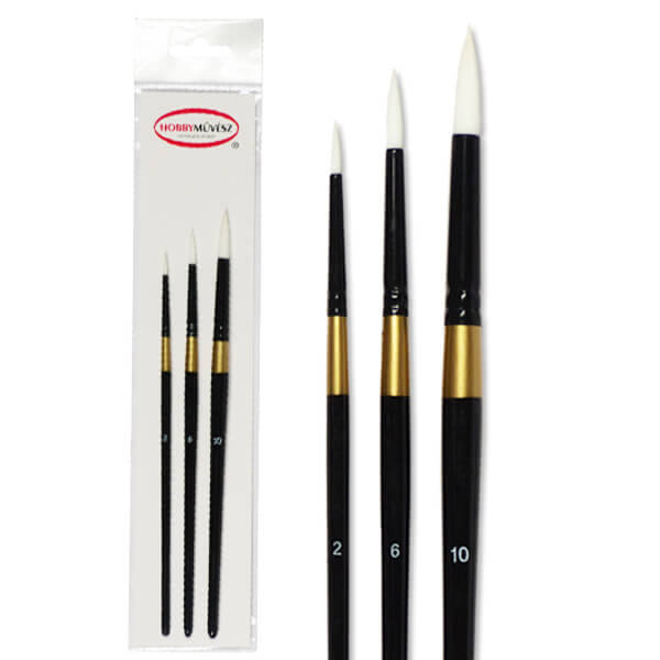 HOBBYMŰVÉSZ ECSETKÉSZLET, M501R TŰHEGYŰ FEHÉR SZINTETIKUS ECSET - 3 DB-OS (2-6-10)