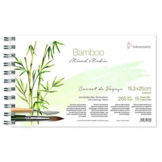 HAHNEMÜHLE BAMBOO CARNET DE VOYAGE BAMBUSZ FESTŐ- ÉS RAJZFÜZET, 265 G, 15 LAP, 15,3X25 CM (FEKVŐ)