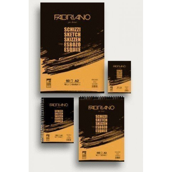 FABRIANO SCHIZZI RAJZ- ÉS VÁZLATTÖMB, 90 G, 60 LAP, KÜLÖNBÖZŐ MÉRETEKBEN - A5, OLDALT SPIRÁLOS