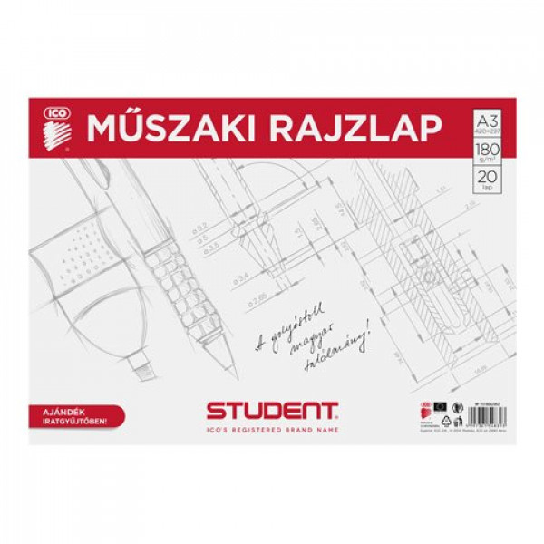 MŰSZAKI RAJZLAP, ICO, STUDENT, 180 G - A3, 20 DB MŰSZAKI RAJZLAP, ICO, STUDENT, 180 G - A3, 20 DB
