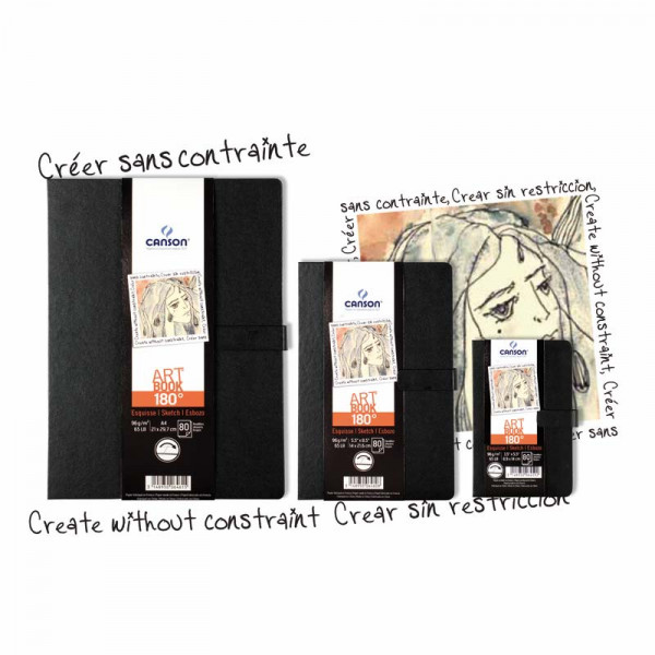 CANSON ART BOOK "180°" KINYITVA SÍKFEKVÉSŰ VÁZLATKÖNYV KÜLÖNBÖZŐ MÉRETEKBEN(KÉT OLDAL HASZNÁLHATÓ EGYSZERRE)