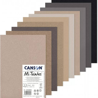 MI-TEINTES CANSON, SZÍNES PASZTELLKARTON CSOMAG  A4 - SZÜRKE ÁRNYALATOK, 10 LAP