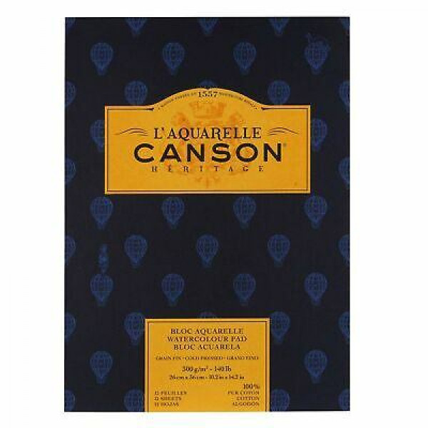 CANSON HÉRITAGE AKVARELLPAPÍR-TÖMB, 300GR 12 ÍV FINOM KÜLÖNBÖZŐ MÉRETEKBEN 23 X 31 CM