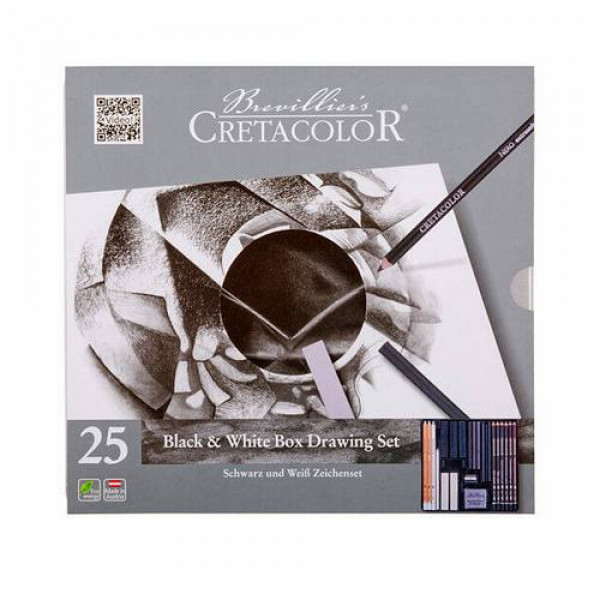 CRETACOLOR BLACK&WHITE RAJZKÉSZLET - 25 DB, FÉMDOBOZOS