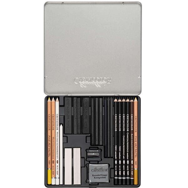 CRETACOLOR WOLF BOX FEKETE-FEHÉR RAJZKÉSZLET - 25 DB-OS, FÉMDOBOZBAN CRETACOLOR WOLF BOX FEKETE-FEHÉR RAJZKÉSZLET - 25 DB-OS, FÉMDOBOZBAN