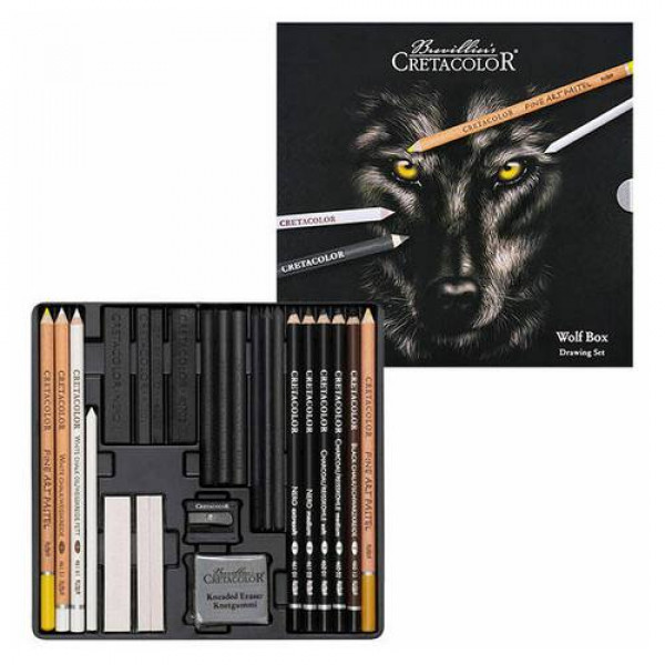 CRETACOLOR WOLF BOX FEKETE-FEHÉR RAJZKÉSZLET - 25 DB-OS, FÉMDOBOZBAN CRETACOLOR WOLF BOX FEKETE-FEHÉR RAJZKÉSZLET - 25 DB-OS, FÉMDOBOZBAN