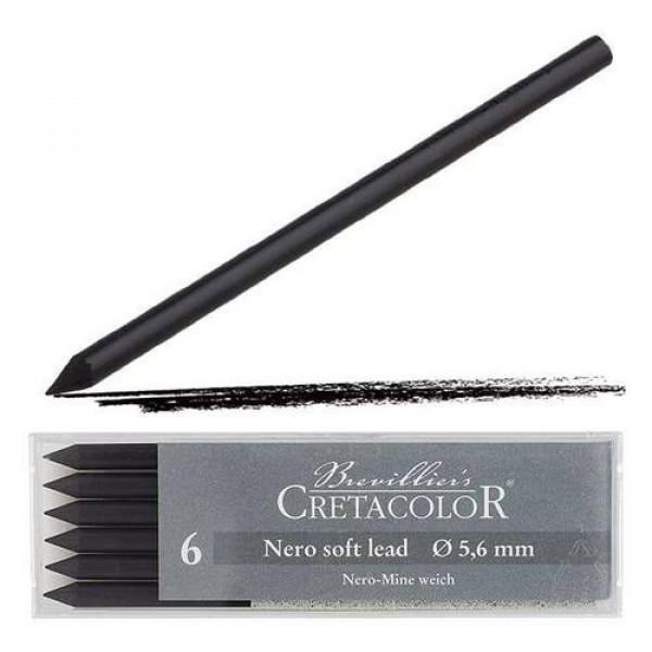 CRETACOLOR TÖLTŐCERUZA BETÉT, 5,6 MM - NERO, PUHA, 6 DB