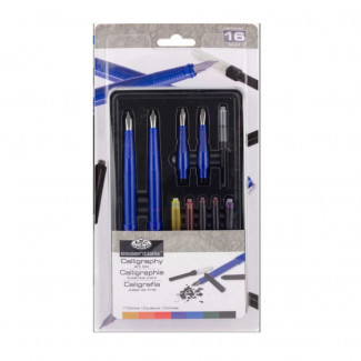 KALLIGRÁFIA KÉSZLET, 16 RÉSZES FÉMDOBOZOS