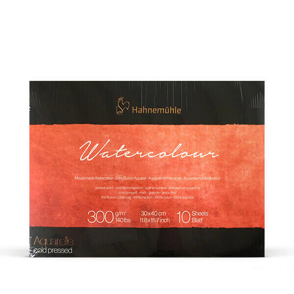 HAHNEMÜHLE WATERCOLOUR MOULD-MADE PRÉMIUM AKVARELLTÖMB, 300 G, 10 LAP, 30X40 CM, ENYHÉN ÉRDES