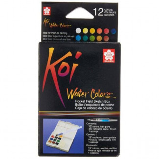 SAKURA KOI SZILKÉS AKVARELLFESTÉK KÉSZLET, 12 DB + VÍZTARTÁLYOS ECSET