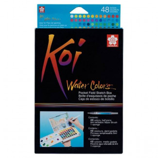 SAKURA KOI SZILKÉS AKVARELLFESTÉK KÉSZLET, 48 DB + VÍZTARTÁLYOS ECSET