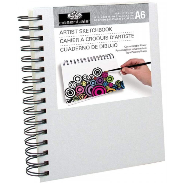 ROYAL VÁSZONKÖTÉSES VÁZLATTÖMB, SZEMÉLYRE SZABHATÓ, FEHÉR, SPIRÁLOS A6