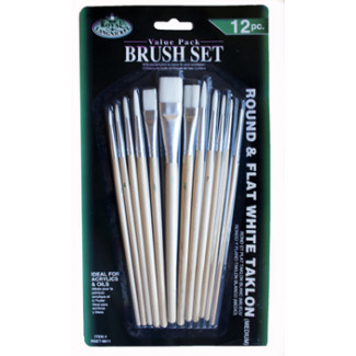 ROYAL & LANGNICKEL ECSETKÉSZLET, WHITE TAKLON, VEGYES, 12 DB-OS