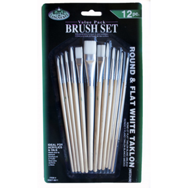 ROYAL & LANGNICKEL ECSETKÉSZLET, WHITE TAKLON, VEGYES, 12 DB-OS