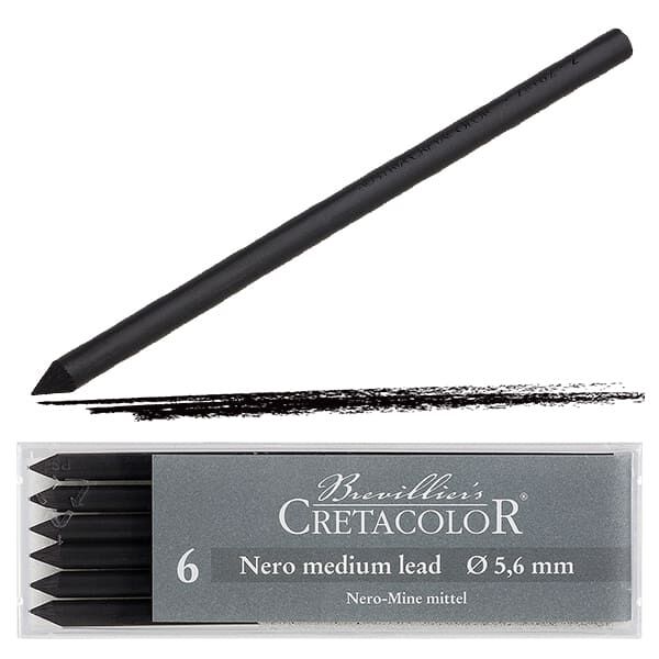 CRETACOLOR TÖLTŐCERUZA BETÉT, 5,6 MM - NERO, KÖZEPES, 6 DB