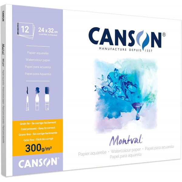 CANSON MONTVAL AKVARELLTÖMB 300 GR-18X25 CM- 1 OLDALON RAGASZTOTT KÜLÖNBÖZŐ MÉRETEKBEN